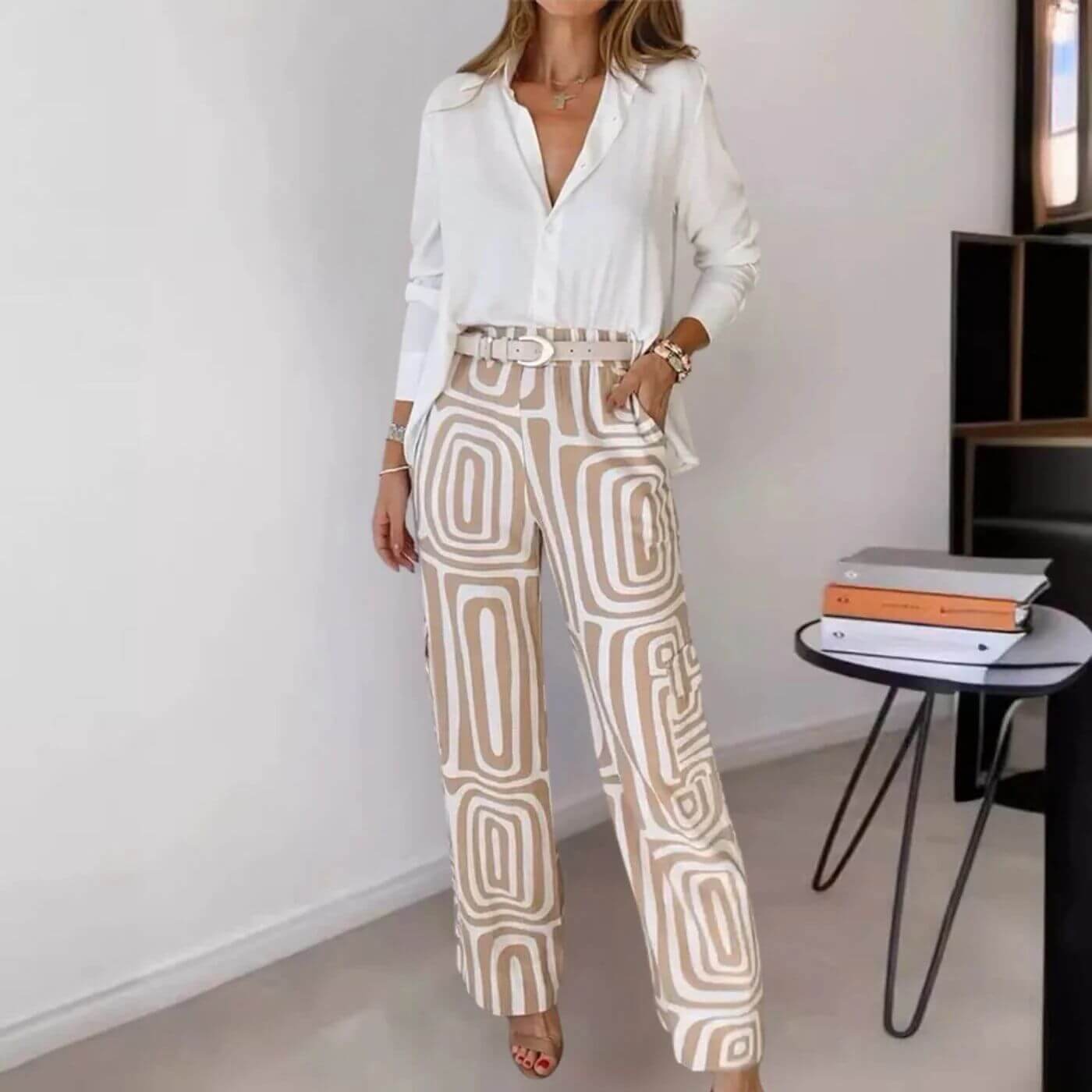 Elisabeth™ | Stilfullt bluse- og buksesett med belte