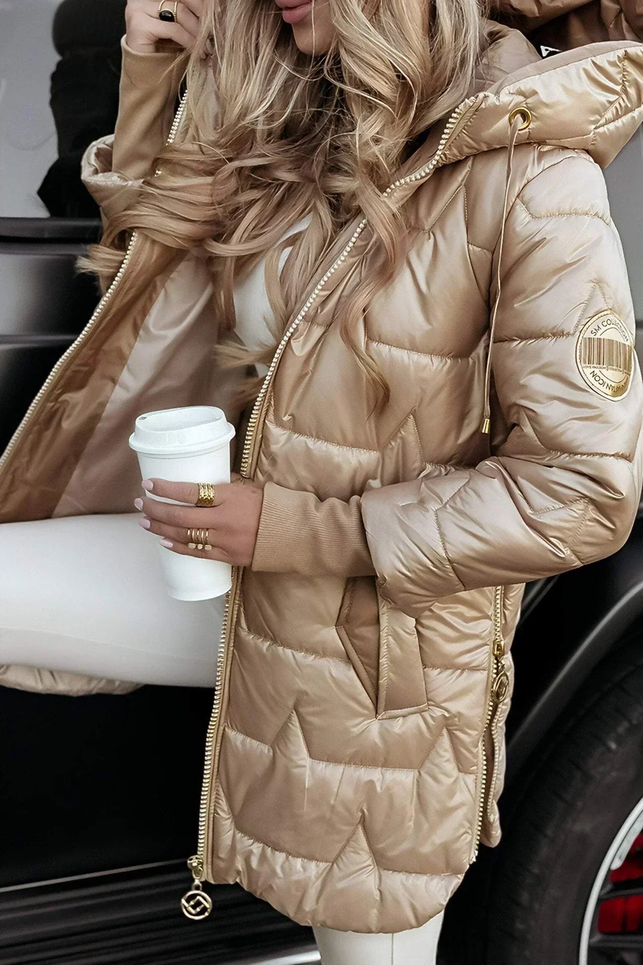 Elise™️ | Elegant vinterkåpe med hette og vattert fôr