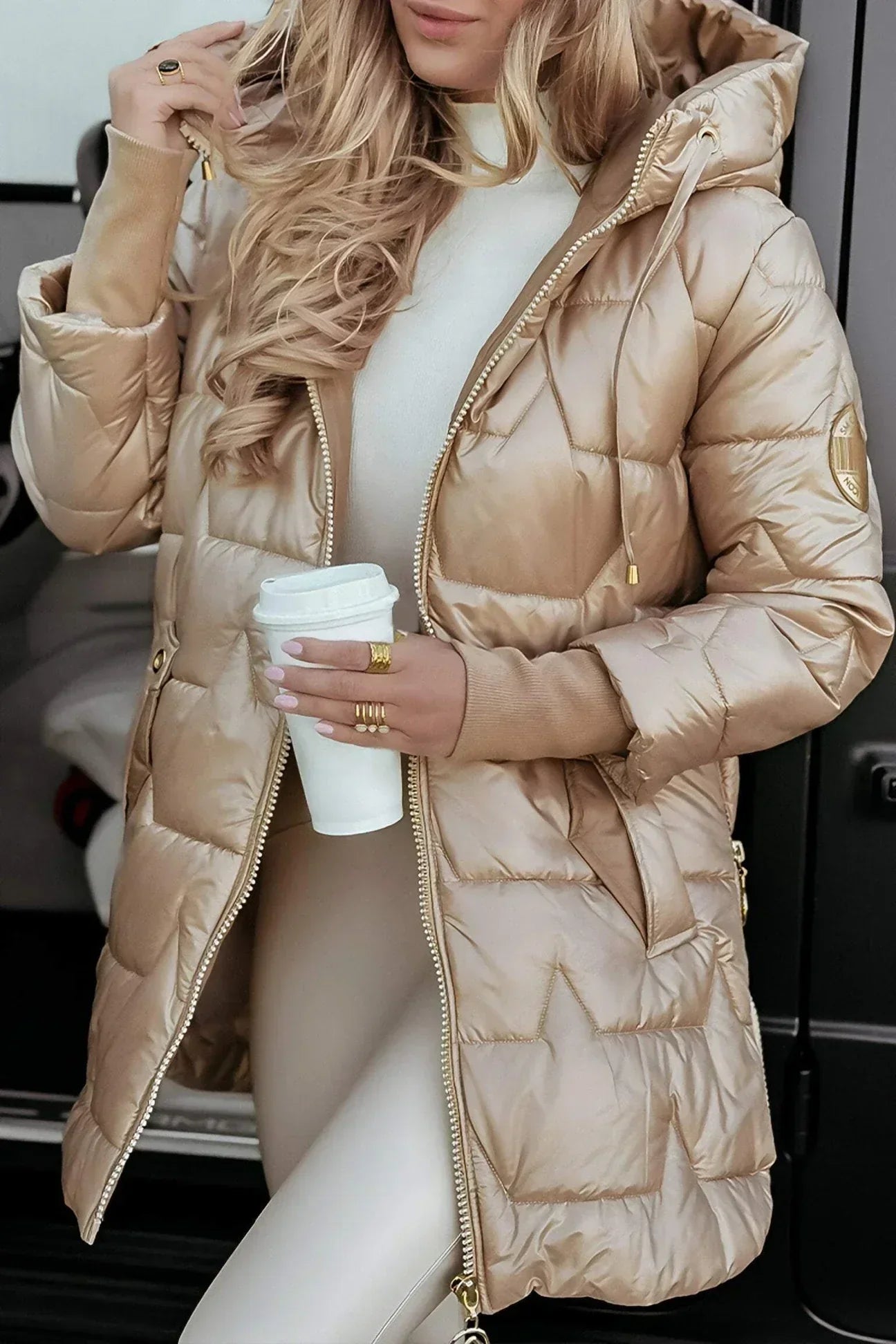 Elise™️ | Elegant vinterkåpe med hette og vattert fôr