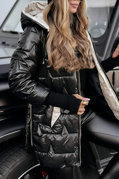 Elise™️ | Elegant vinterkåpe med hette og vattert fôr